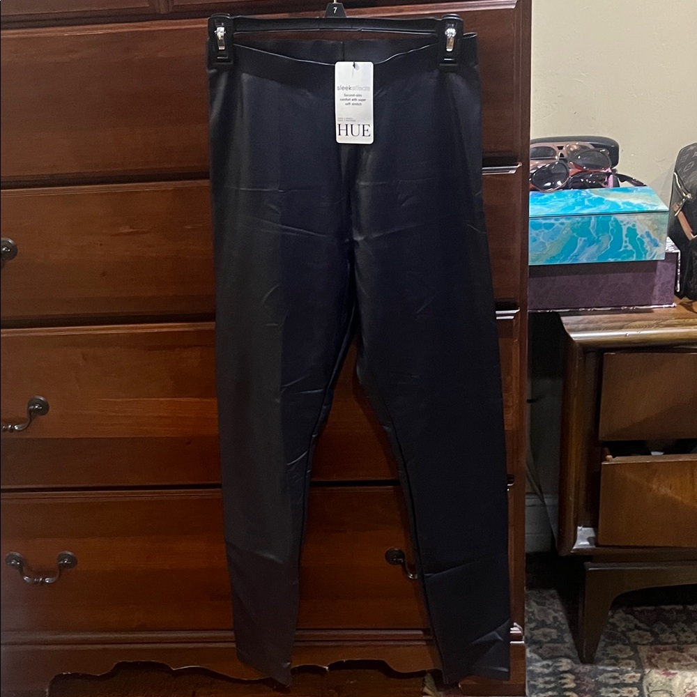 HUE  Sleek navy blue faux leather 
Leggings